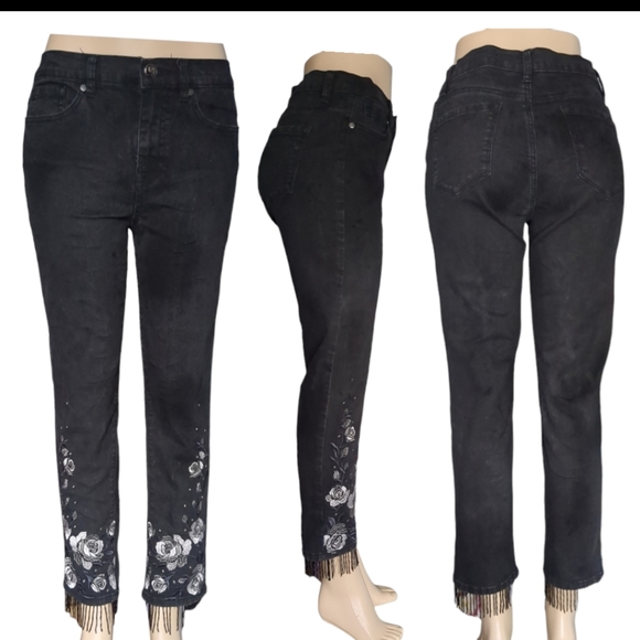 DG2  Diane Black Embellished Beaded Five Pockets Ankle Gorgeous pants Size 8. - Picture 3 of 17